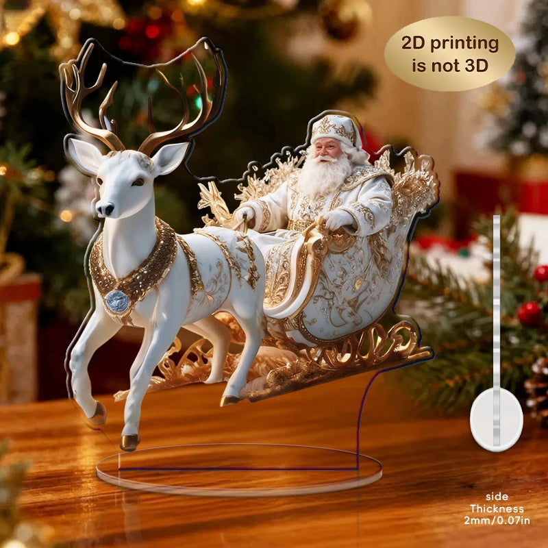 10in 2D Acrylic Display Stand Elk Sled with Santa Claus Christmas Decorations Multi-Functional Home Desk Decoration Photo Prop