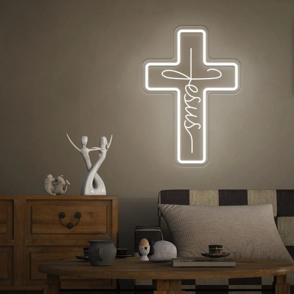 Jesus Cross Neon Sign Light, Led Neon Sign Bedroom Home Decoration Neon Sign, Wall Decor Christmas New Year Christian