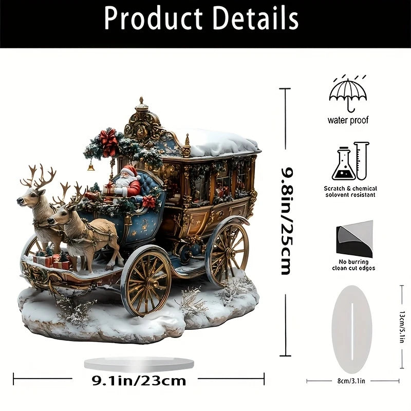 10in 2D Acrylic Display Stand Elk Sled with Santa Claus Christmas Decorations Multi-Functional Home Desk Decoration Photo Prop