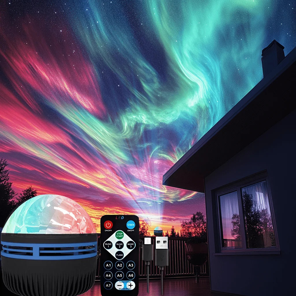 LED Northern Lights Projector Light 7 Modes Starry Sky Night Light with Remote USB Plug-in Auto Rotate for Bedroom Ceiling Party