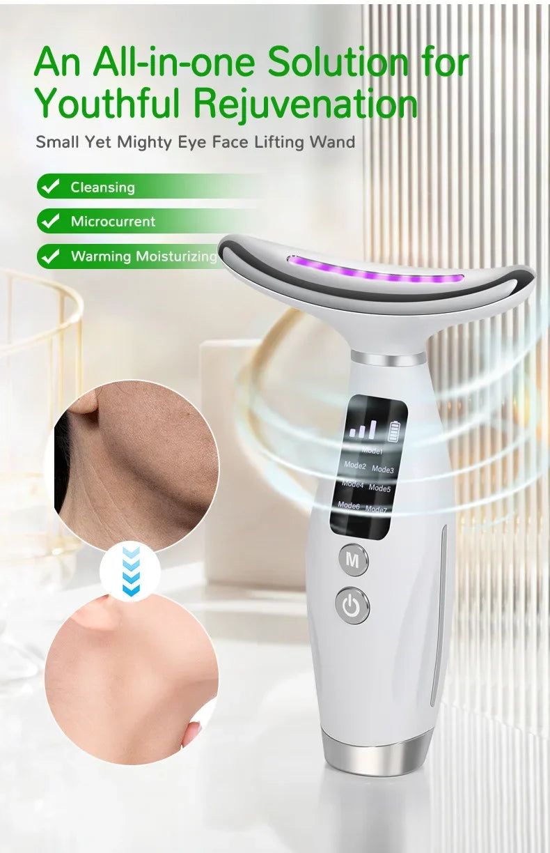 EMS Micro-current Neck Face Beauty Device 7 Color Facial Massager for Enhanced Face Neck and Shoulder Care with Vibrating