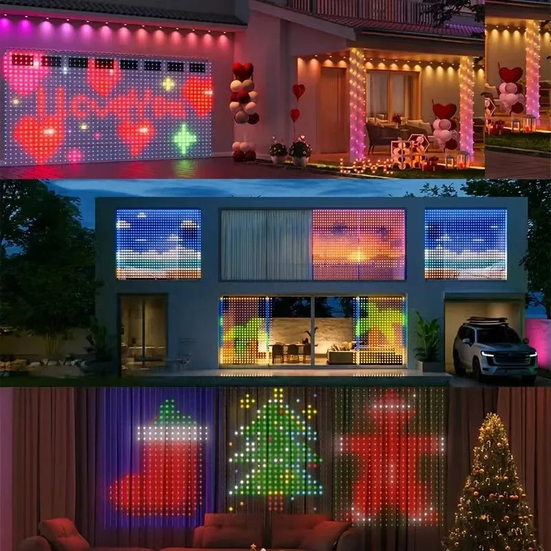 Smart RGB LED Curtain Lights RGB LED String Light AppControl USB DIY Text Animation Display Music Sync for Christmas Party Decor