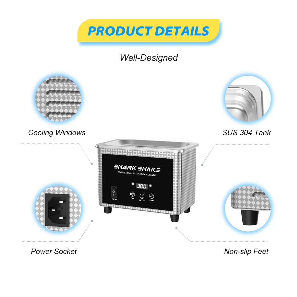 800ml Household Digital Ultrasonic Cleaner 30W/60W Stainless Steel Bath Degas Ultrasound Washing for Watches Jewelry