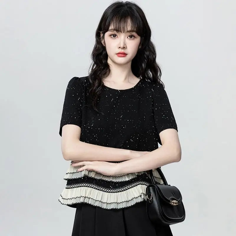 Fashionable Women's Clothing 2025 Summer Dopamine Outfit Slim-fit Short-sleeve Top for Women