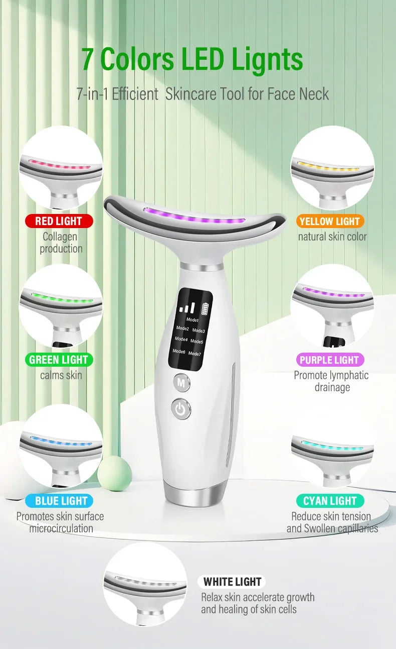 EMS Micro-current Neck Face Beauty Device 7 Color Facial Massager for Enhanced Face Neck and Shoulder Care with Vibrating