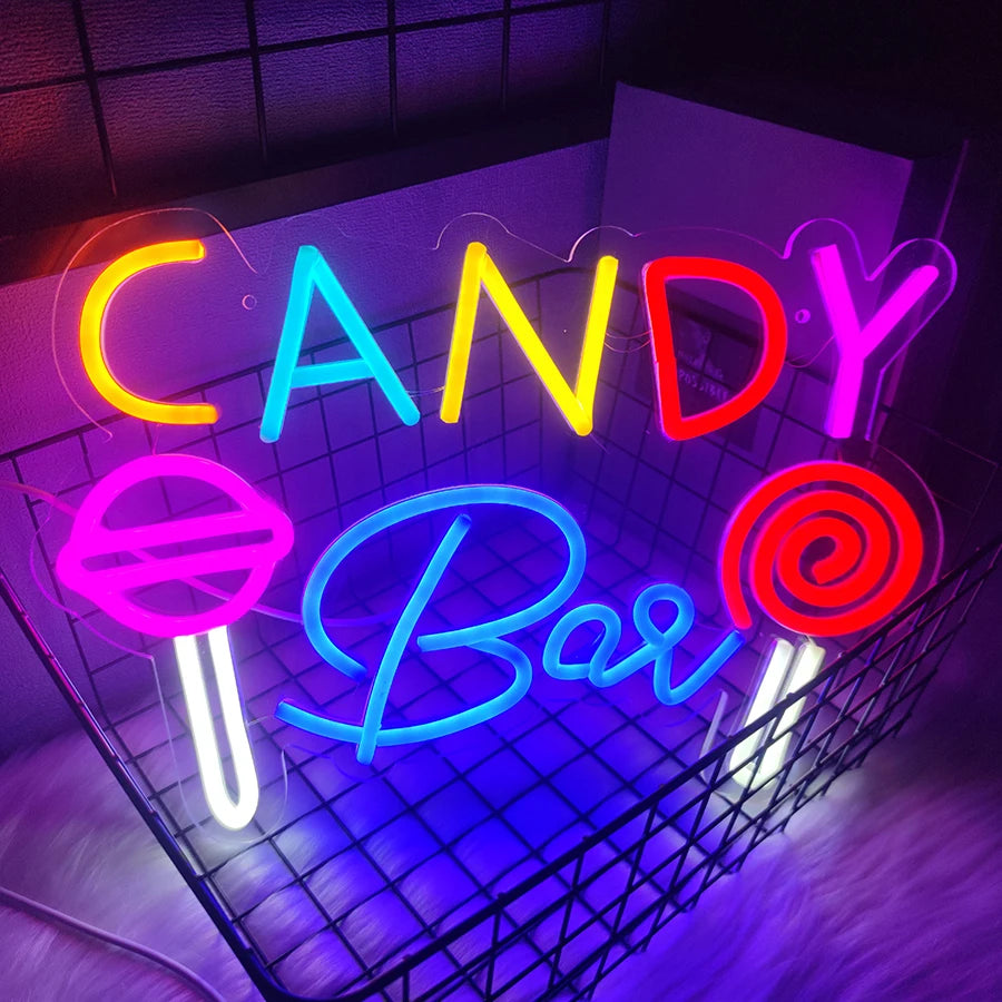 Candy Shop Led Neon Lights, Colored Candy Signs, Bedroom Wall Art Decoration, Family Parties, Christmas Holiday Night Lights.