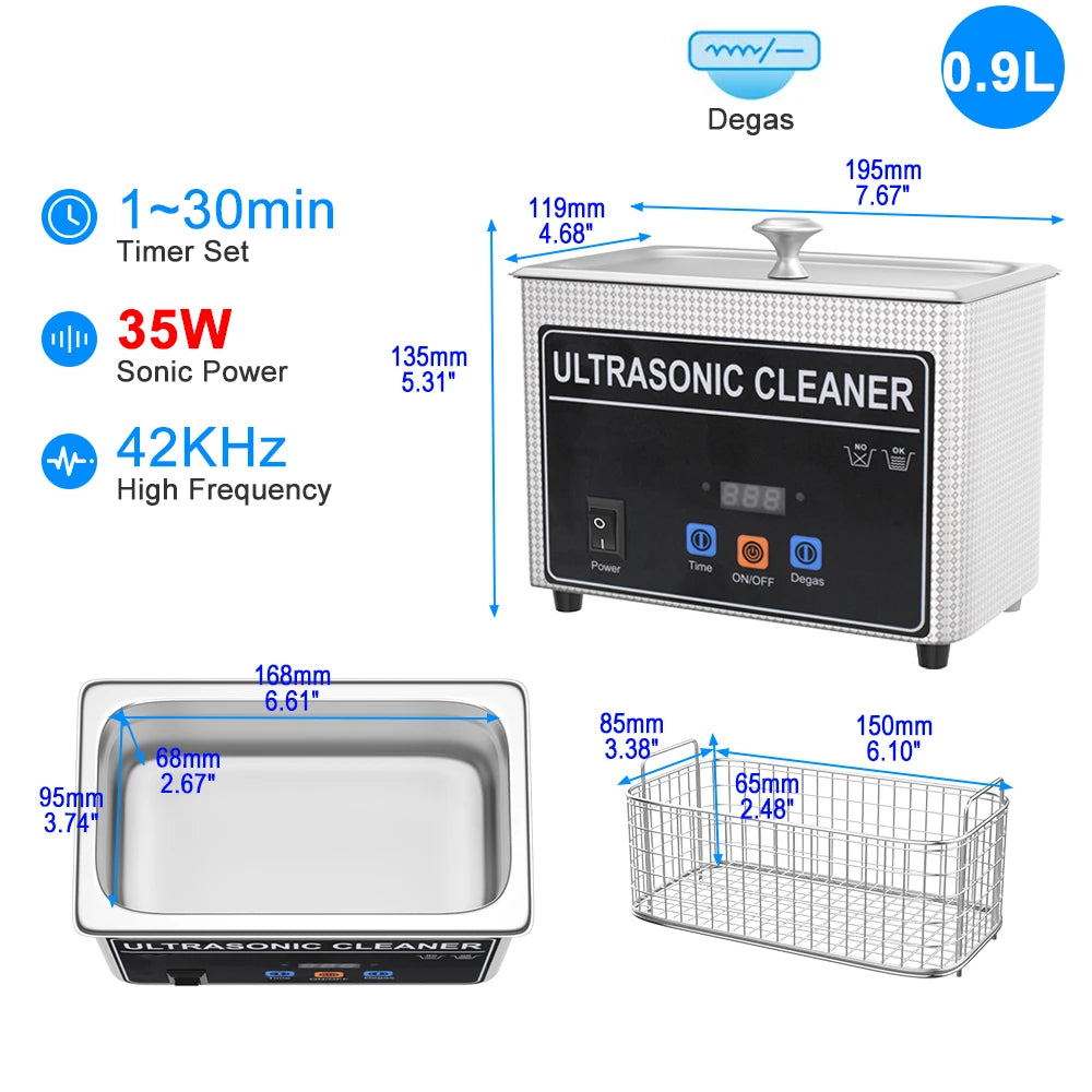 35w 60w Portable Ultrasonic Cleaner for Jewelry Dental Small Metal Parts Tool 800ml 900ml 220v Ultrasonic Bath Washing Machine