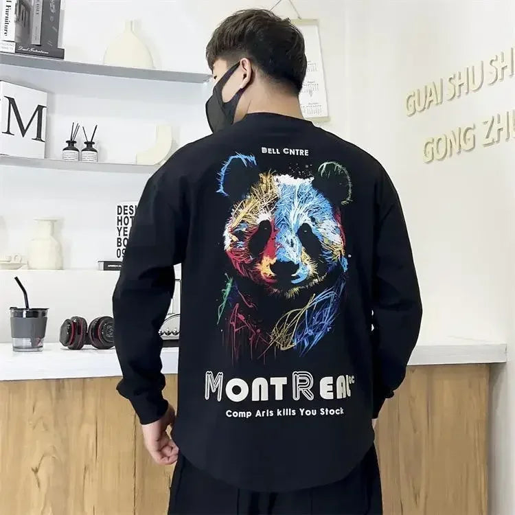 Fashion Trends 2025 T Shirt for Men Printed Tight Slim Fit Man Pullovers Streetwear High Brand Bulk Aesthetic Social Sweatshirts