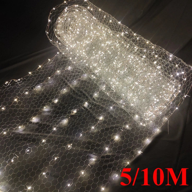 DIY Wedding Christmas Birthday Ceiling Decoration Wrought Iron Luminous Lamp Beads Starry Sky Net Stage Photography Scene Layout
