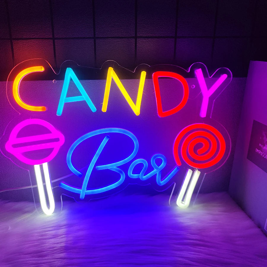 Candy Shop Led Neon Lights, Colored Candy Signs, Bedroom Wall Art Decoration, Family Parties, Christmas Holiday Night Lights.