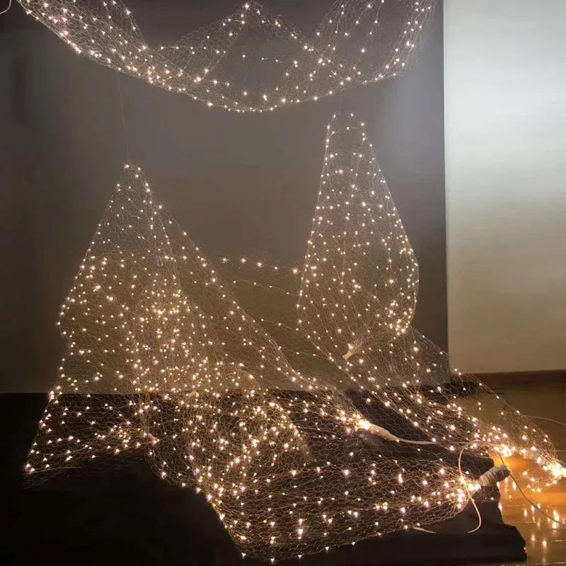 DIY Wedding Christmas Birthday Ceiling Decoration Wrought Iron Luminous Lamp Beads Starry Sky Net Stage Photography Scene Layout