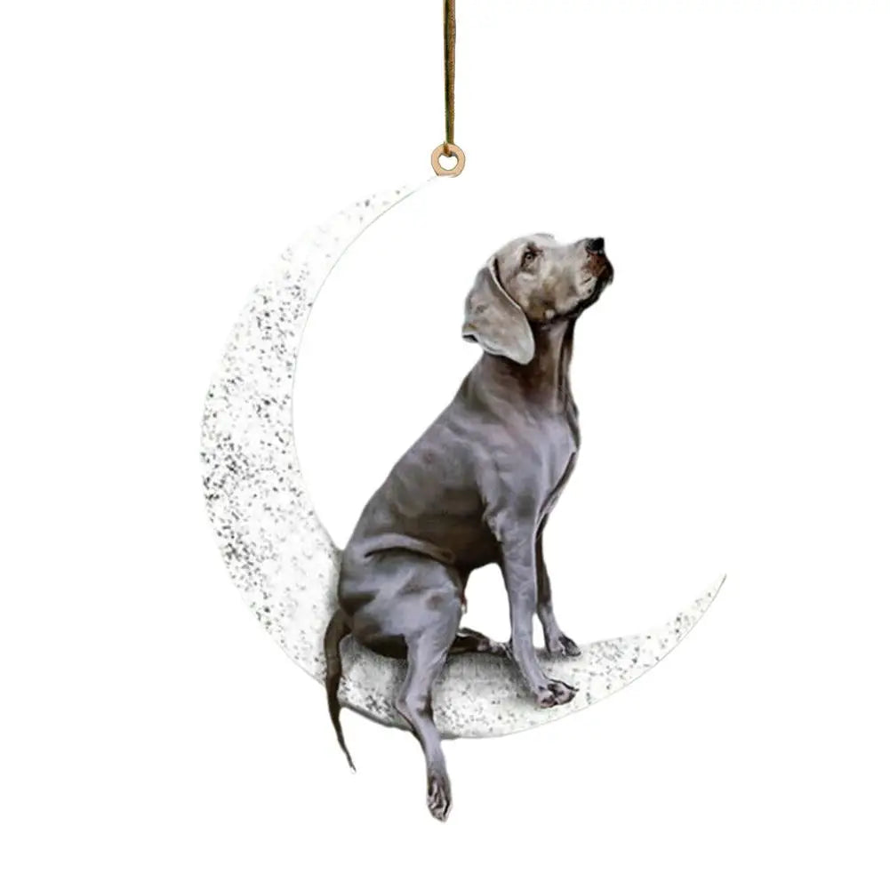 Car Rearview Mirror Pendant Dog Pendant Sitting On The Moon Cute Teddy Puppy Hanging Ornament Keychain Pendant Christmas Decor