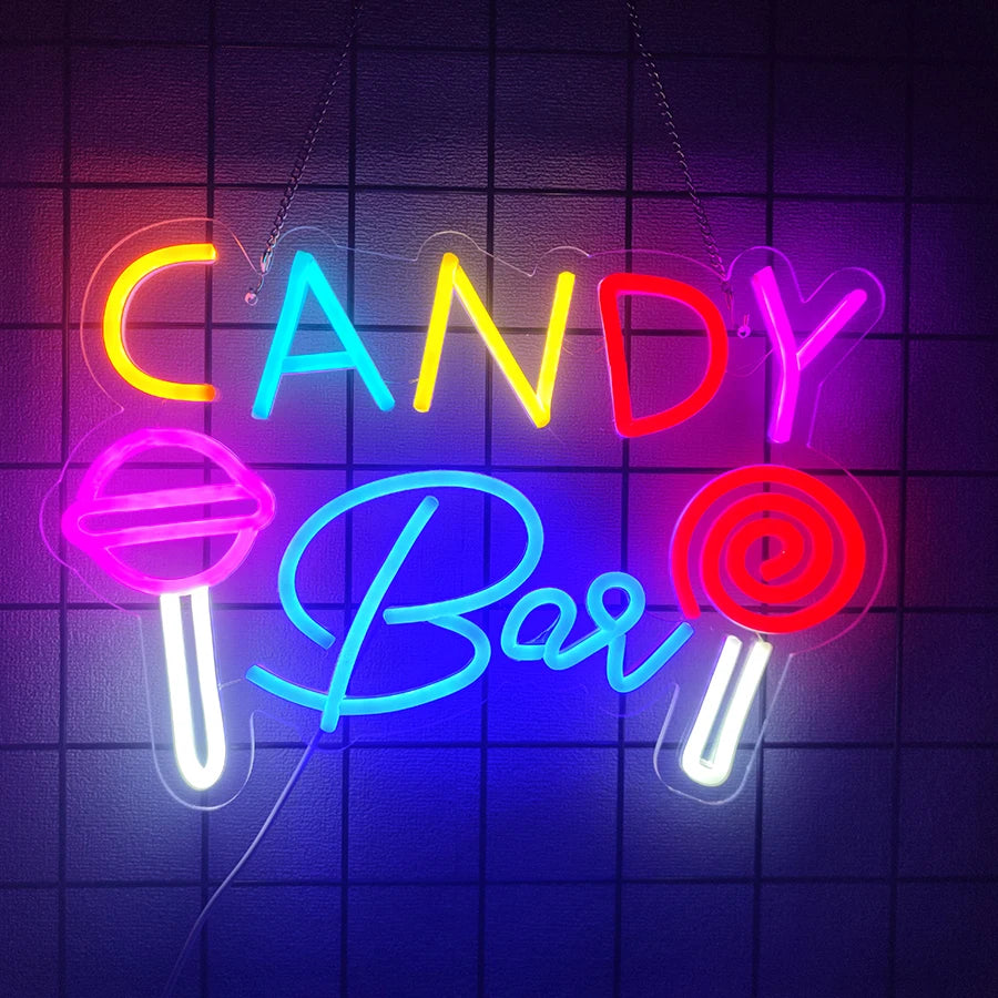 Candy Shop Led Neon Lights, Colored Candy Signs, Bedroom Wall Art Decoration, Family Parties, Christmas Holiday Night Lights.