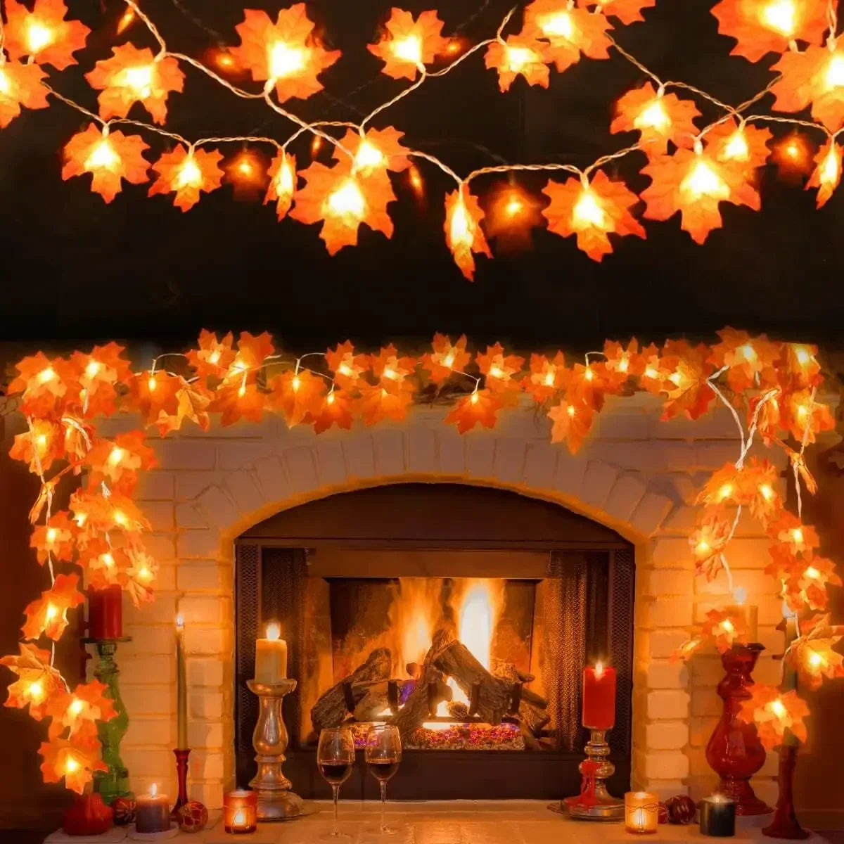 1Pack Fall Decor Garland for Home LED Maple Leaves Fall Lights Garland Waterproof Harvest Thanksgiving Halloween Decoration