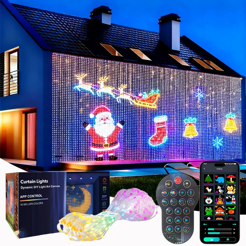 1/2PCS Smart LED Curtain Lights LED Fairy Lights App Control Music Sync DIY Pattern Waterproof for Indoor Outdoor Party Decor