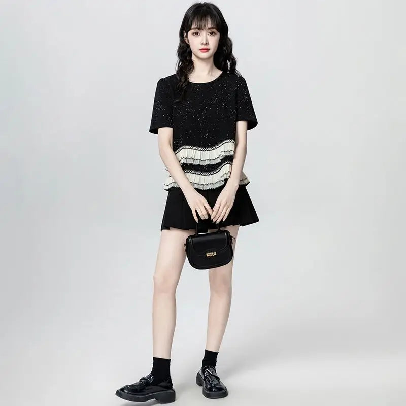 Fashionable Women's Clothing 2025 Summer Dopamine Outfit Slim-fit Short-sleeve Top for Women