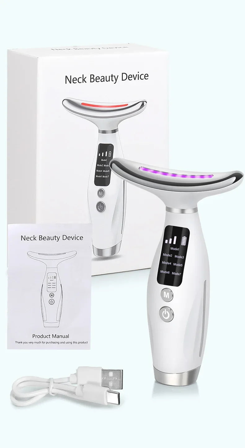 EMS Micro-current Neck Face Beauty Device 7 Color Facial Massager for Enhanced Face Neck and Shoulder Care with Vibrating