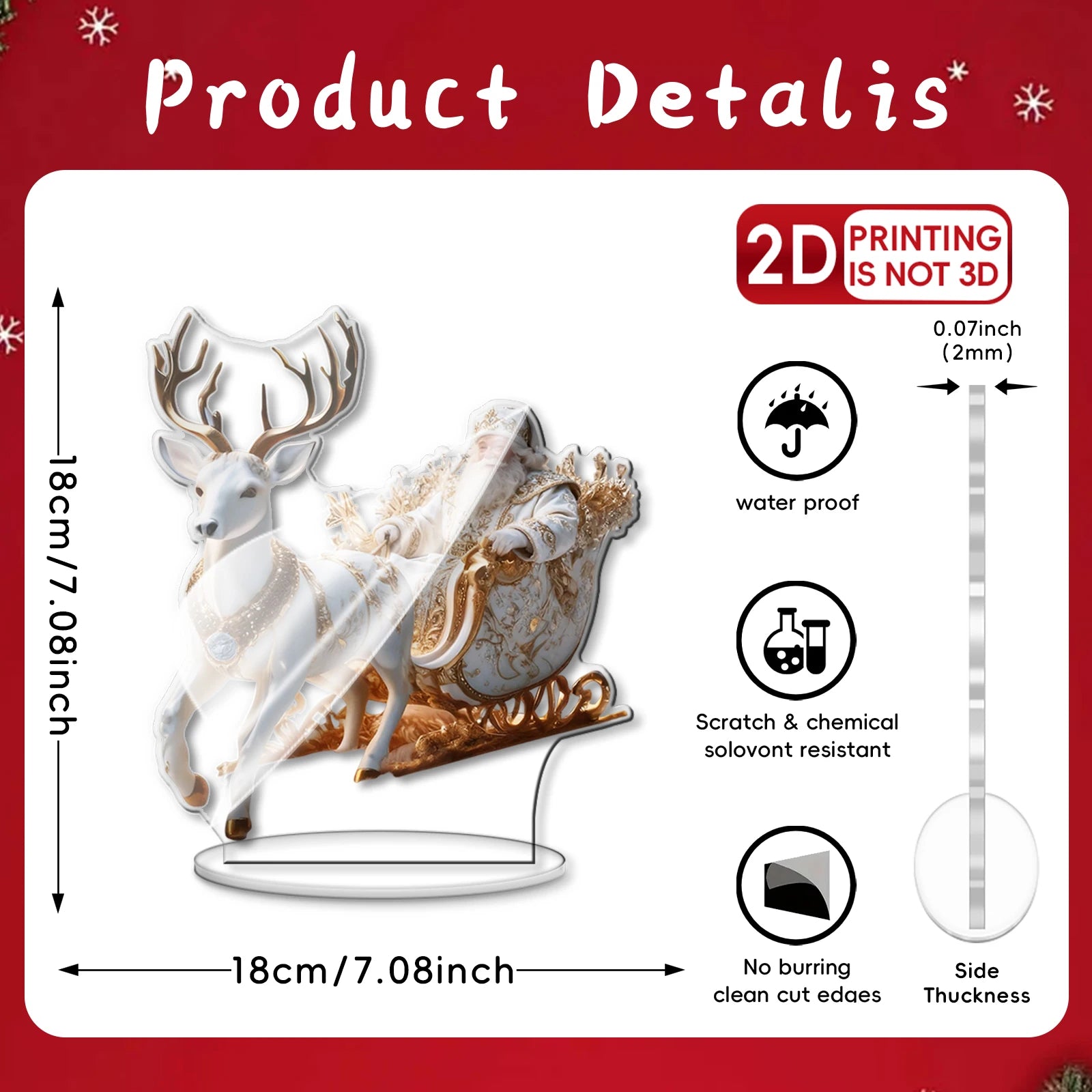 10in 2D Acrylic Display Stand Elk Sled with Santa Claus Christmas Decorations Multi-Functional Home Desk Decoration Photo Prop
