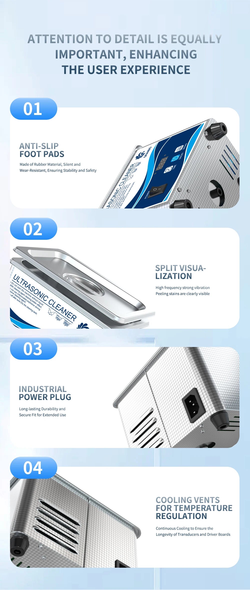 800ml Household Digital Ultrasonic Cleaner 60W Stainless Steel Bath 110V 220V Degas Ultrasound Washing for Watches Jewelry