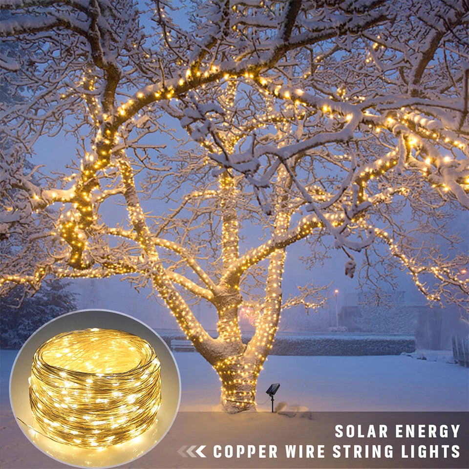 100M Fast Charge Large Size Solar Panel LED Solar Light Outdoor Garden Fairy Lights String Christmas Garland Yard Decoration