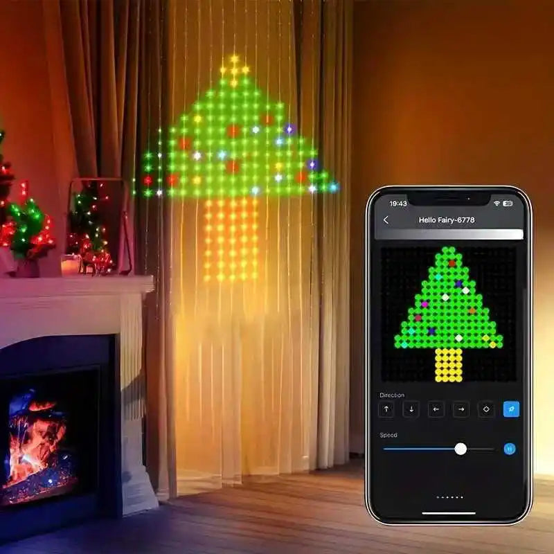 Smart LED Curtain String Lights with Remote Control Synchronized Local Music Outdoor Christmas Fairy Tale Themed Decor