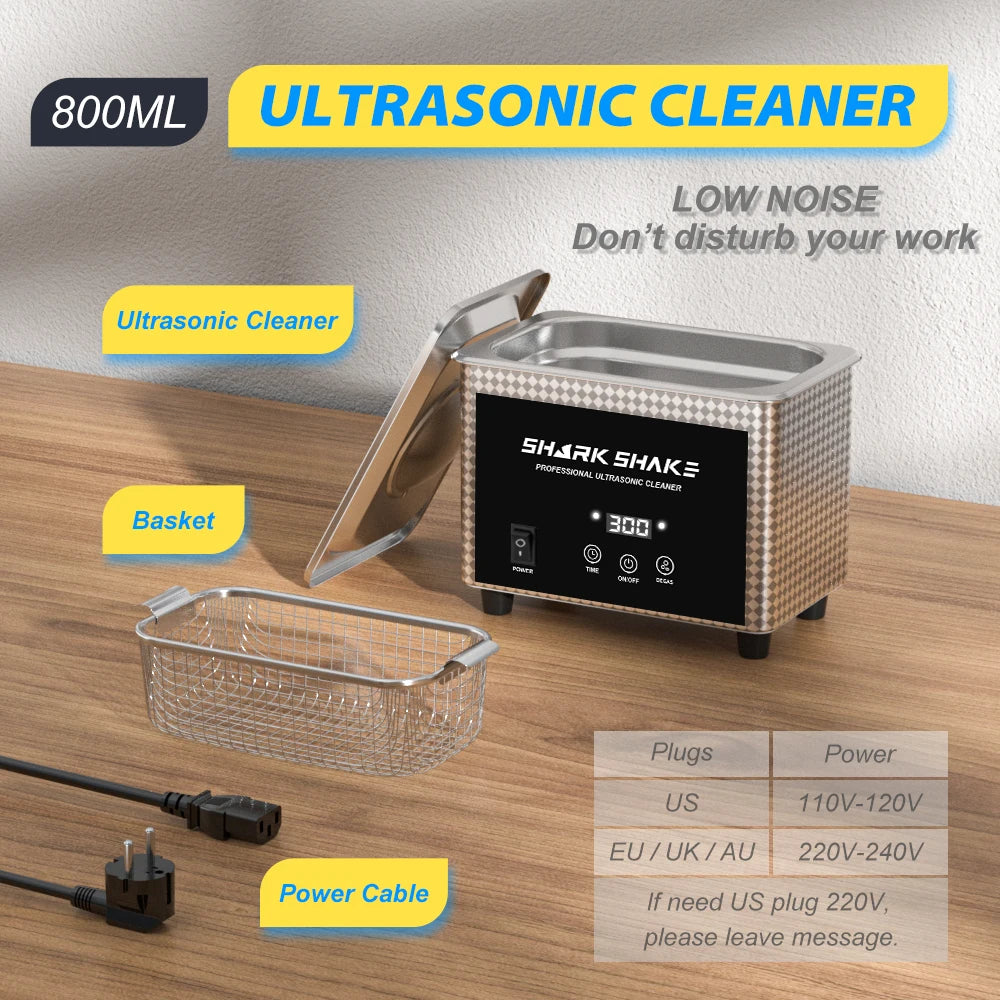 800ml Household Digital Ultrasonic Cleaner 30W/60W Stainless Steel Bath Degas Ultrasound Washing for Watches Jewelry