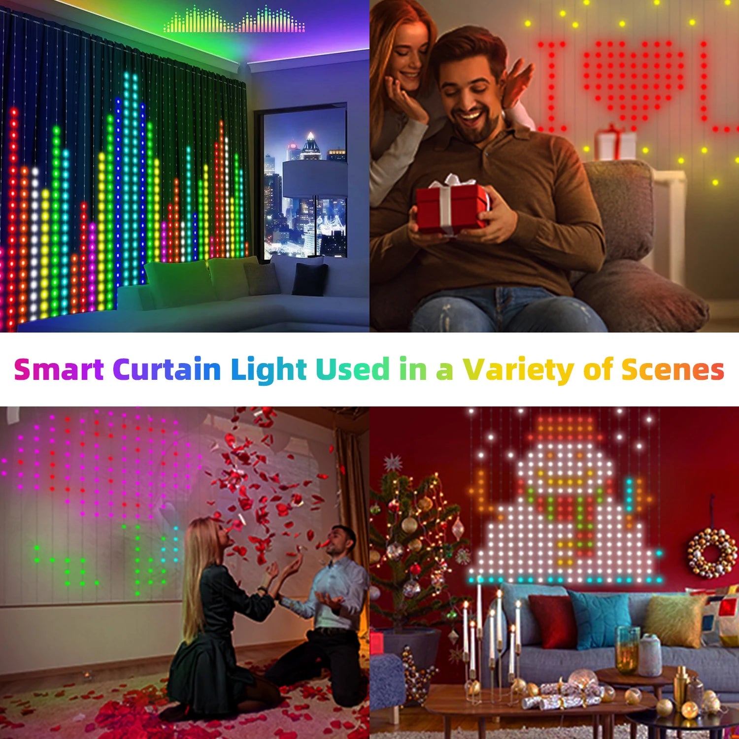 400 LED Smart Curtain Lights String Lights with App Remote Control Music Sync Christmas Curtain String Outdoor Fairy Lights