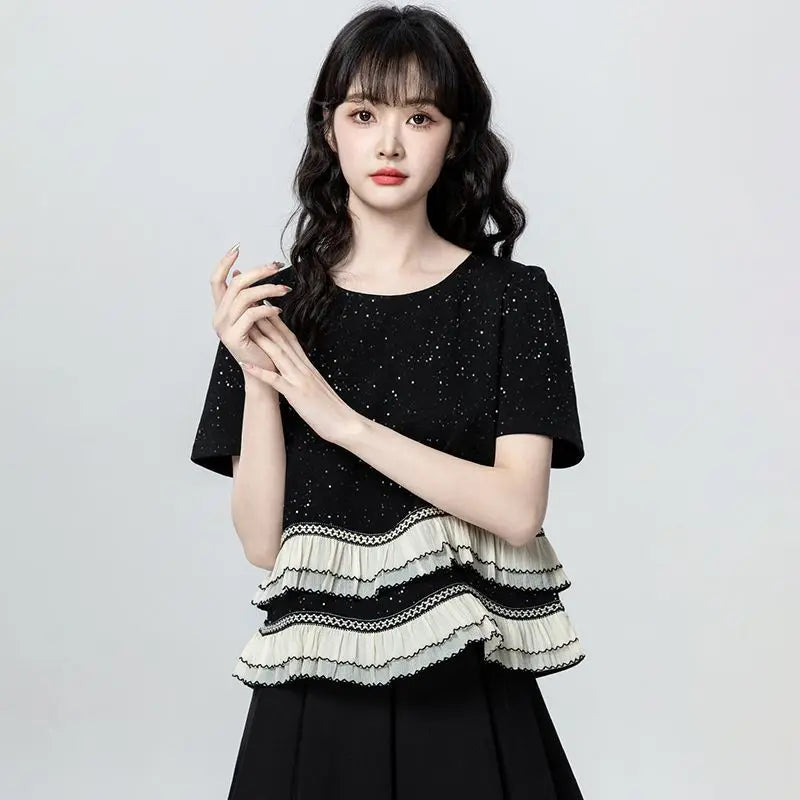 Fashionable Women's Clothing 2025 Summer Dopamine Outfit Slim-fit Short-sleeve Top for Women