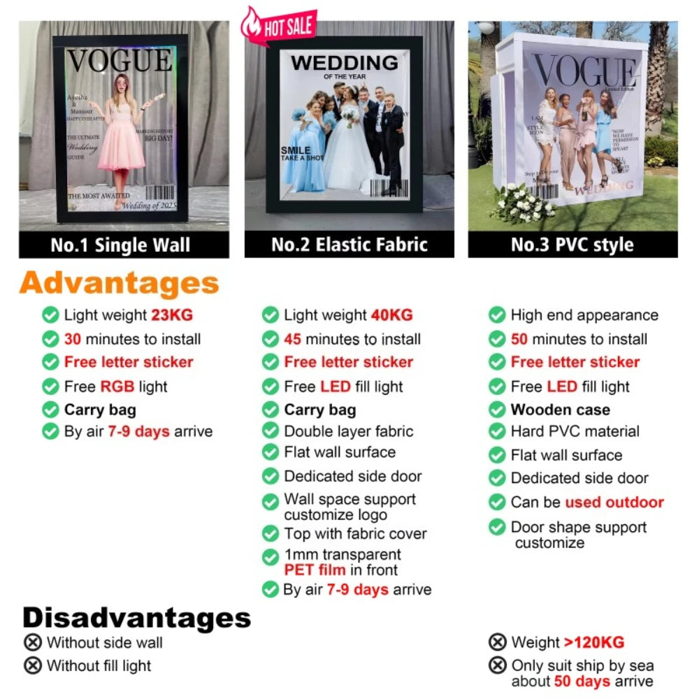 Weddings Photography Background decoration Props PVC magazine photo booth backdrop party event  led photo booth with led
