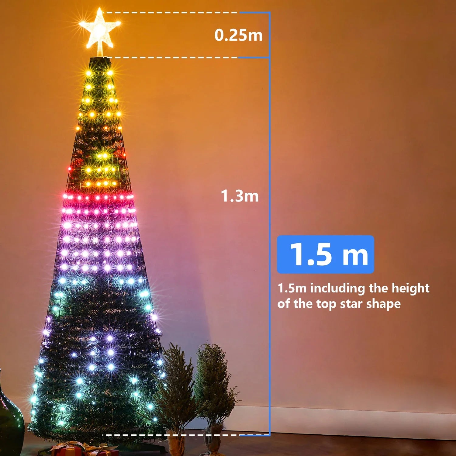 Christmas Tree Star Lights Smart RGB Christmas Light with Remote Timer Music Sync Bluetooth App Controlled Holiday Lighting
