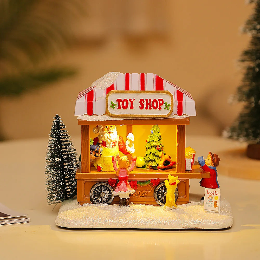 Christmas Music Gift Box Home Decoration Popcorn Scene Village Rotating Santa Statue Christmas Desktop Decor Xmas Kid Child Gift