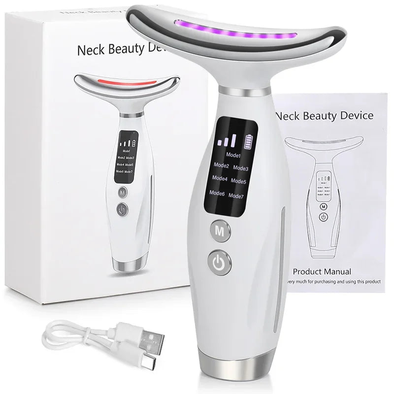 EMS Micro-current Neck Face Beauty Device 7 Color Facial Massager for Enhanced Face Neck and Shoulder Care with Vibrating