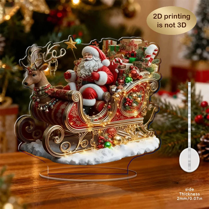 10in 2D Acrylic Display Stand Elk Sled with Santa Claus Christmas Decorations Multi-Functional Home Desk Decoration Photo Prop
