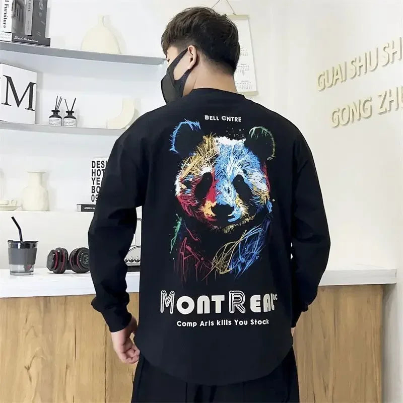 Fashion Trends 2025 T Shirt for Men Printed Tight Slim Fit Man Pullovers Streetwear High Brand Bulk Aesthetic Social Sweatshirts