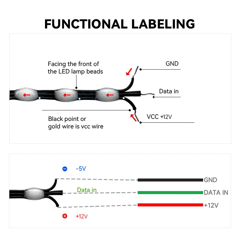 DC12V WS2811 3PIN pixel string signal RGB Addressable Fairy Lights for Room Decor, Ramadan, Outdoor IP68 Black Wire  Pitch