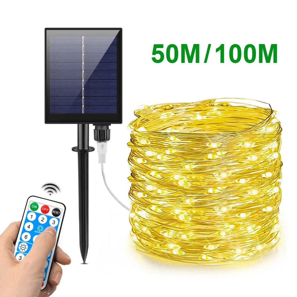 100M Fast Charge Large Size Solar Panel LED Solar Light Outdoor Garden Fairy Lights String Christmas Garland Yard Decoration