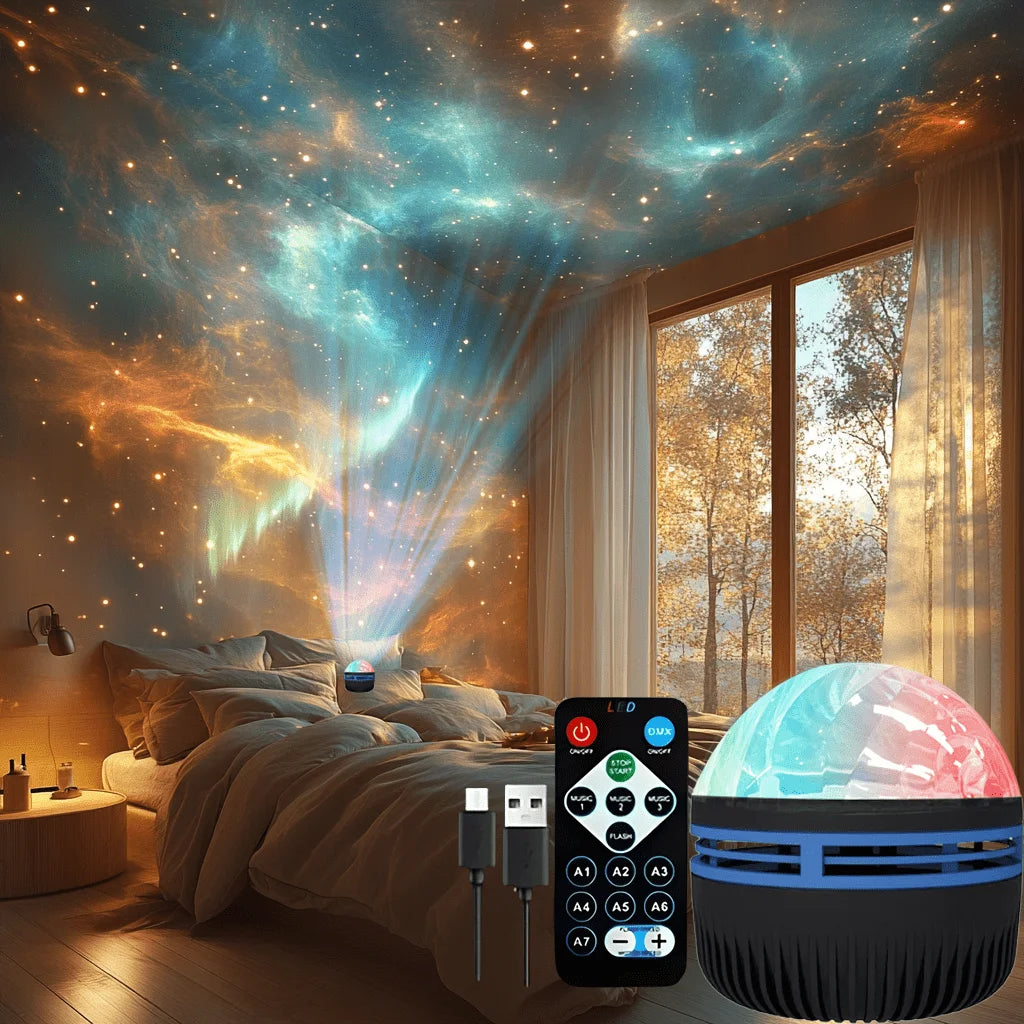 LED Northern Lights Projector Light 7 Modes Starry Sky Night Light with Remote USB Plug-in Auto Rotate for Bedroom Ceiling Party