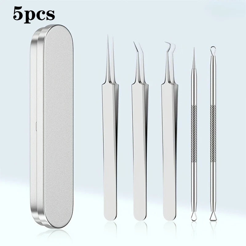 15pcs Facial Cleansing Beauty Tool Set Stainless Steel Pliers Cell Clips,Comedone Extractor,Blackhead and Whitehead Removal Tool