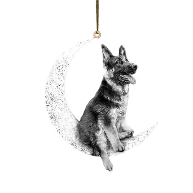 Car Rearview Mirror Pendant Dog Pendant Sitting On The Moon Cute Teddy Puppy Hanging Ornament Keychain Pendant Christmas Decor