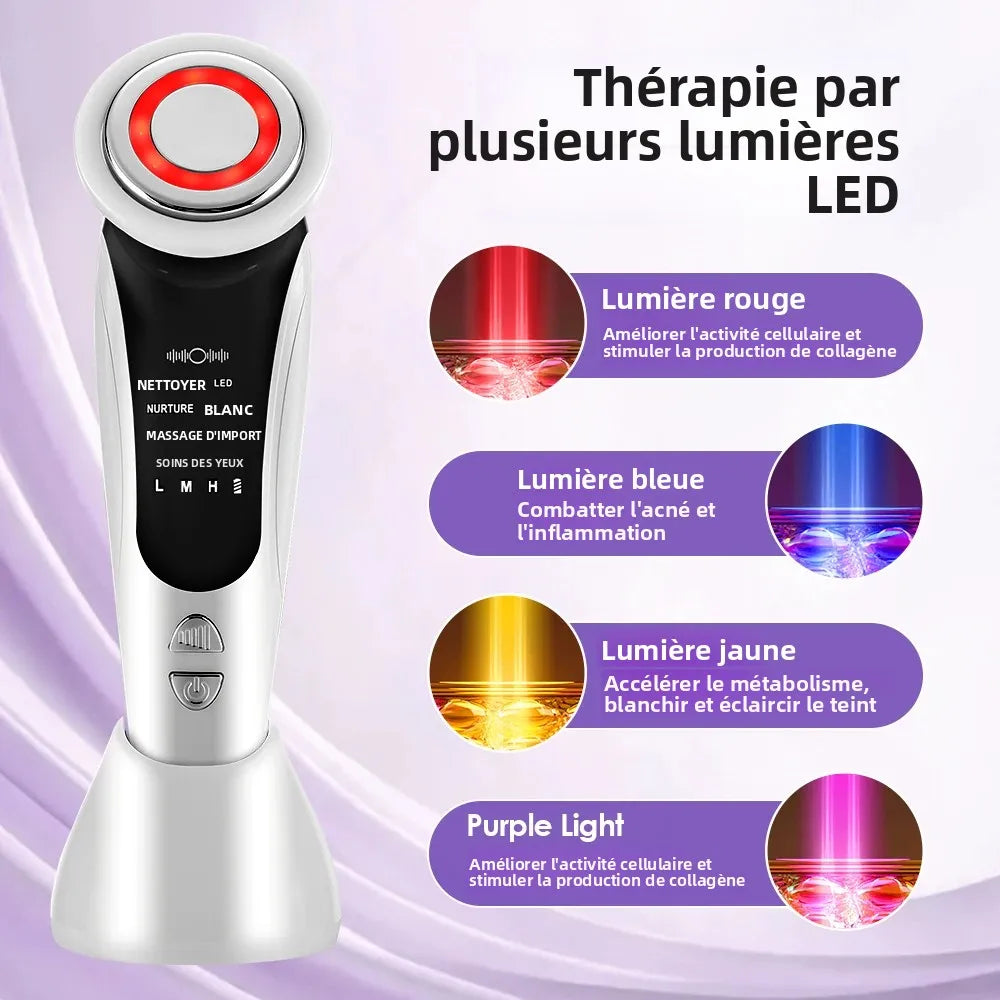 7 in 1 EMS Facial Massager Face Beauty Instrument with Induced Vibration and Hot Compress Face Skin Care Tool LED Light Therapy