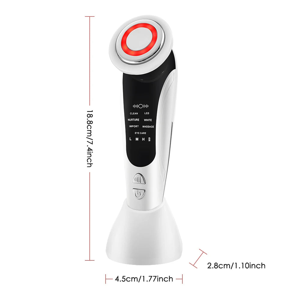 7 in 1 EMS Facial Massager Face Beauty Instrument with Induced Vibration and Hot Compress Face Skin Care Tool LED Light Therapy