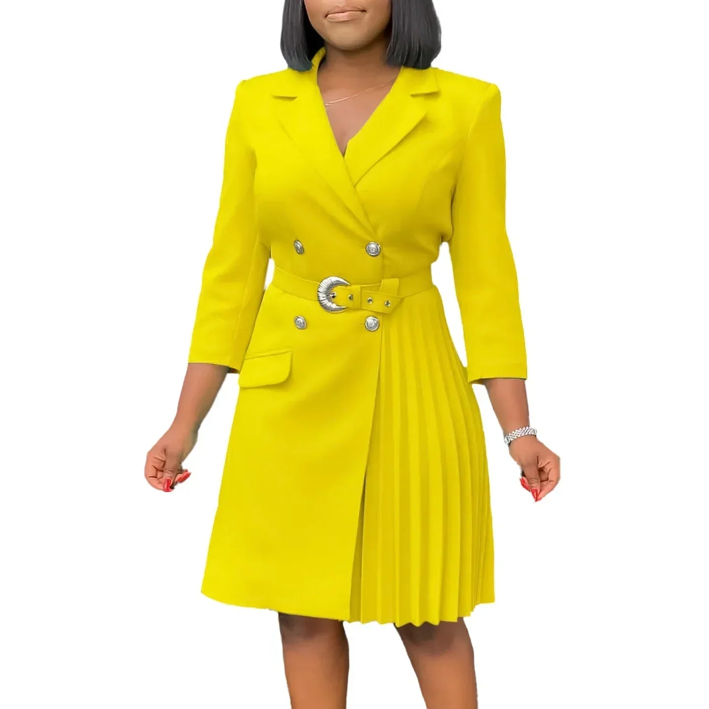 Customized Elegant Dresses for Woman 2025 Autumn Winter New Trends Notched Collar Full Sleeve Sashes Pleated Mid Calf Solid Fash