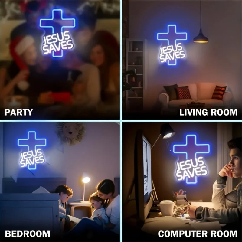 Jesus Cross Neon Sign Light, Led Neon Sign Bedroom Home Decoration Neon Sign, Wall Decor Christmas New Year Christian