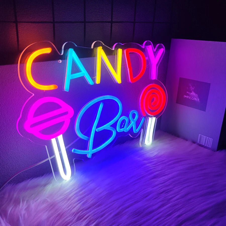 Candy Shop Led Neon Lights, Colored Candy Signs, Bedroom Wall Art Decoration, Family Parties, Christmas Holiday Night Lights.