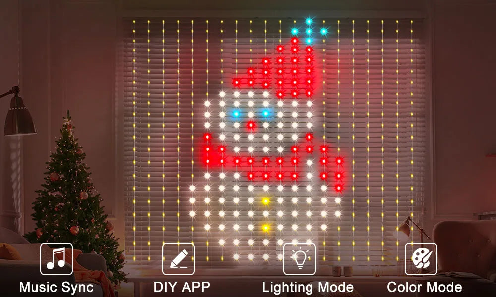400LED Smart Curtain Lights 2*2M RGBIC Window Fairy Light APP Control Remote Music Mode for Home Halloween Christmas Decor