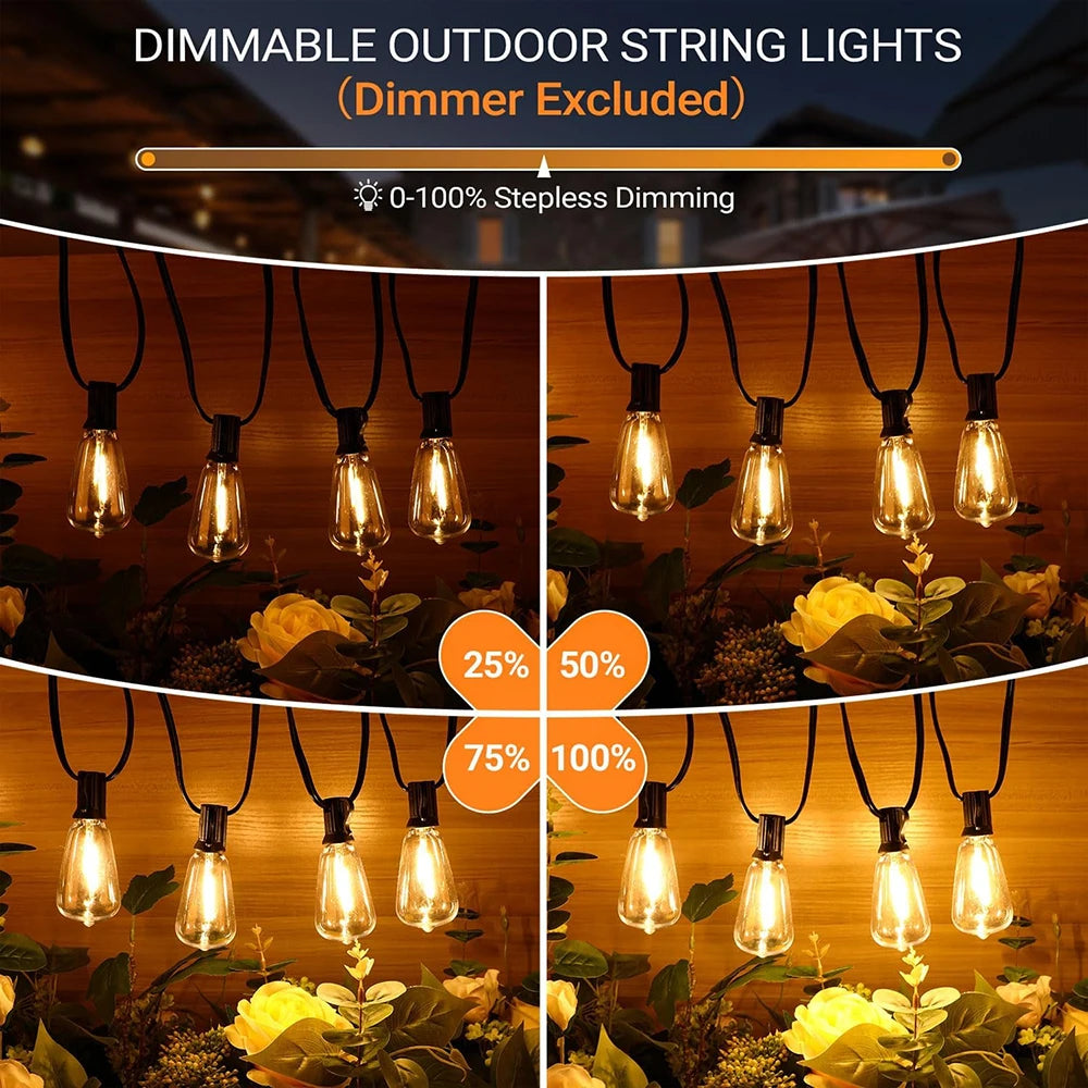 Festoon ST38 LED Globe String Fairy Lights Outdoor Dimmable For Christmas Party Garden Decor Garland Lamp Street Patio Backyard
