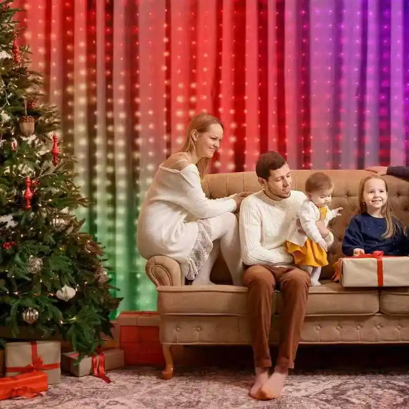 Smart LED Curtain String Lights with Remote Control Synchronized Local Music Outdoor Christmas Fairy Tale Themed Decor