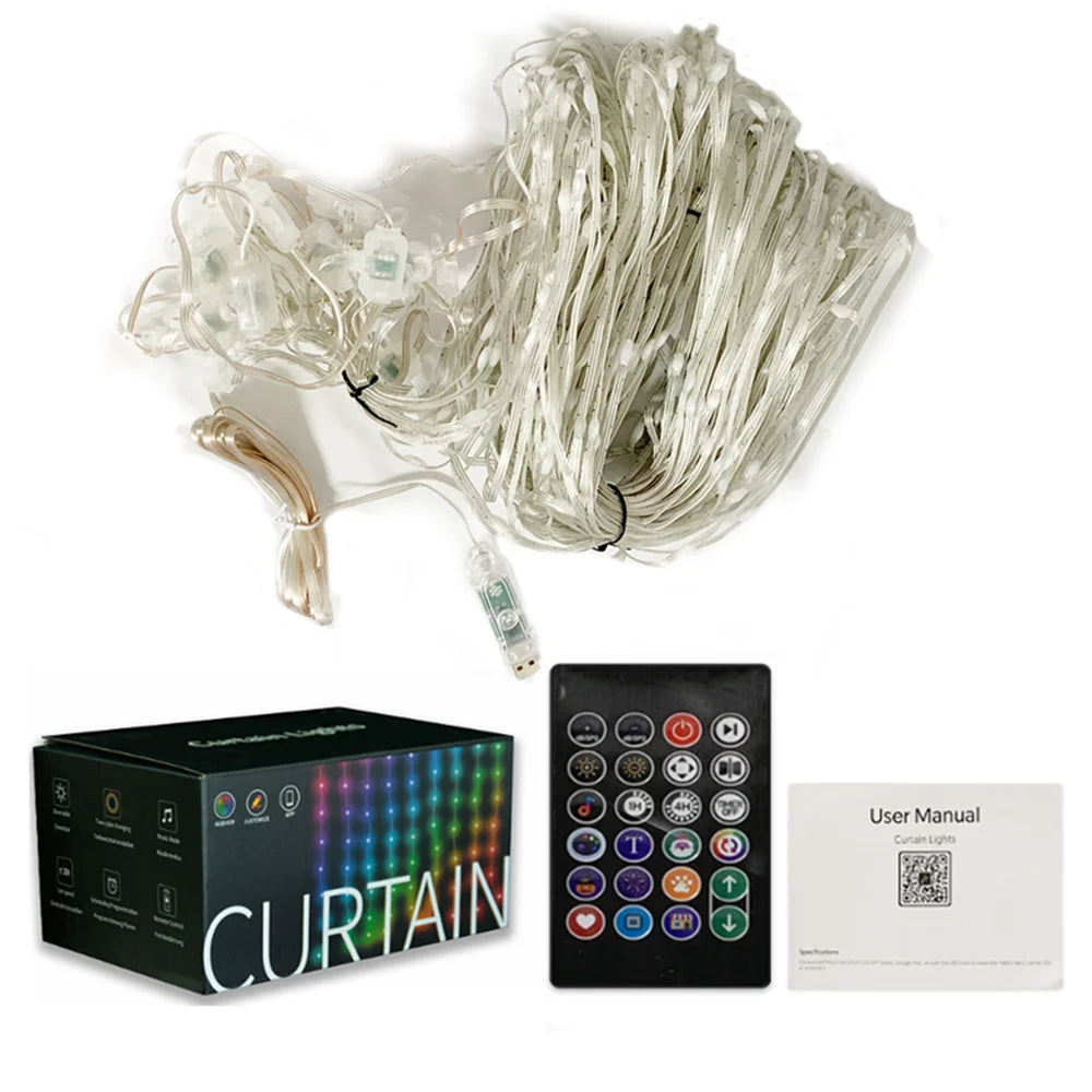 Smart Curtain Lights 400 LED Curtain Light with APP & Remote,DIY String Fairy Light for Valentine's Day, Motel, Bedroom
