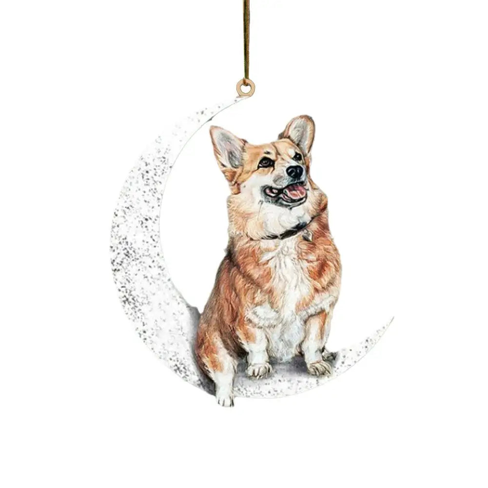 Car Rearview Mirror Pendant Dog Pendant Sitting On The Moon Cute Teddy Puppy Hanging Ornament Keychain Pendant Christmas Decor
