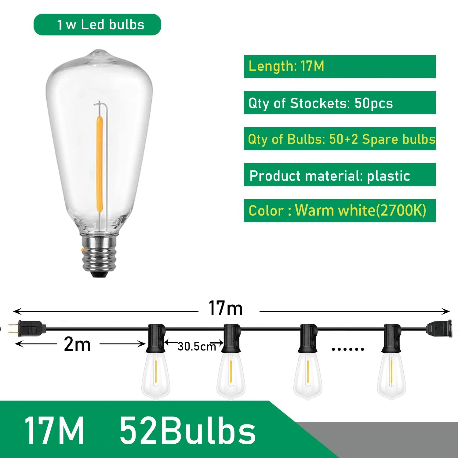 Festoon ST38 LED Globe String Fairy Lights Outdoor Dimmable For Christmas Party Garden Decor Garland Lamp Street Patio Backyard